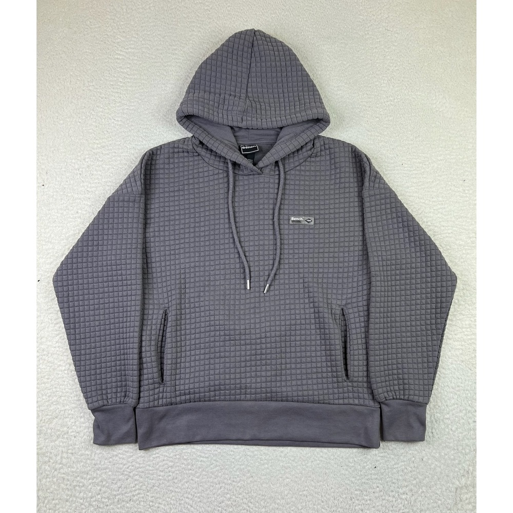 Bench Hoodie Mens Medium Gray Quilted Pullover Sweatshirt 1249B2 Streetwear